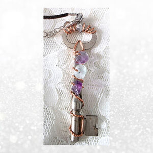 Rainbow Fluorite Key Necklace, Real Vintage Key Pendant, Handmade Copper Wrapped